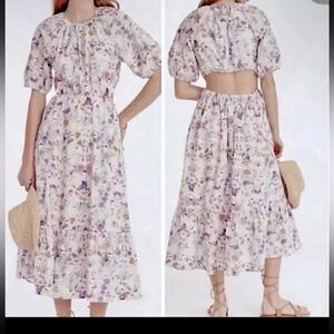 J. Crew Purple Floral Cotton Maxi Dress Sz 10 Boho Open Back Cutout Cottagecore